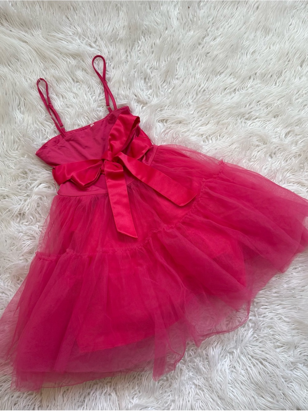 Hot Pink Tulle Party Dress with Satin Bow